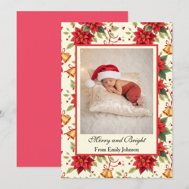 Cartão De Festividades Personalized Retro Christmas Floral Stationery  (Frente/Verso)
