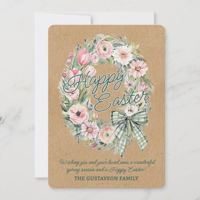 Cartão De Festividades Personalized Rustic Easter Floral - Green Script (Frente)