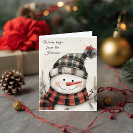 Cartão De Festividades Personalized Snowman Plaid Christmas Family Name