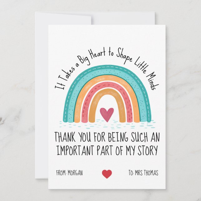 Cartão De Festividades Personalized Teacher Thank You Card – Rainbow Quot (Frente)