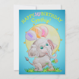 Cartão De Festividades Personalized Three Years Old Girls Birthday Card