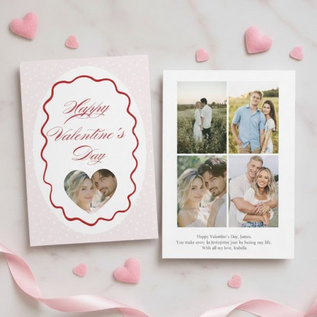 Cartão De Festividades Personalized Valentine’s Day Card with Photo pink (Criador carregado)