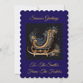 Cartão De Festividades Personalized Vintage Navy Blue and Gold Christmas
