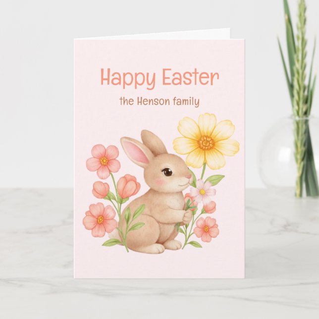 Cartão De Festividades Personalized Watercolor Bunny Happy Easter  (Frente)