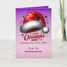 Cartão De Festividades Personlized Scarlet Santa Hat Glow Photo Card