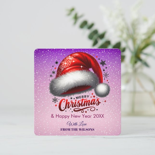 Cartão De Festividades Personlized Scarlet Santa Hat Glow Photo Card (Em pé/Frente)