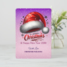 Cartão De Festividades Personlized Scarlet Santa Hat Glow Photo Card
