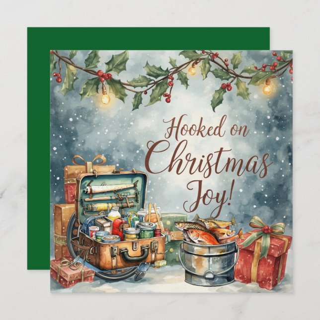 Cartão De Festividades Pesca de Natal temático para pavimentação de pesca (Frente/Verso)