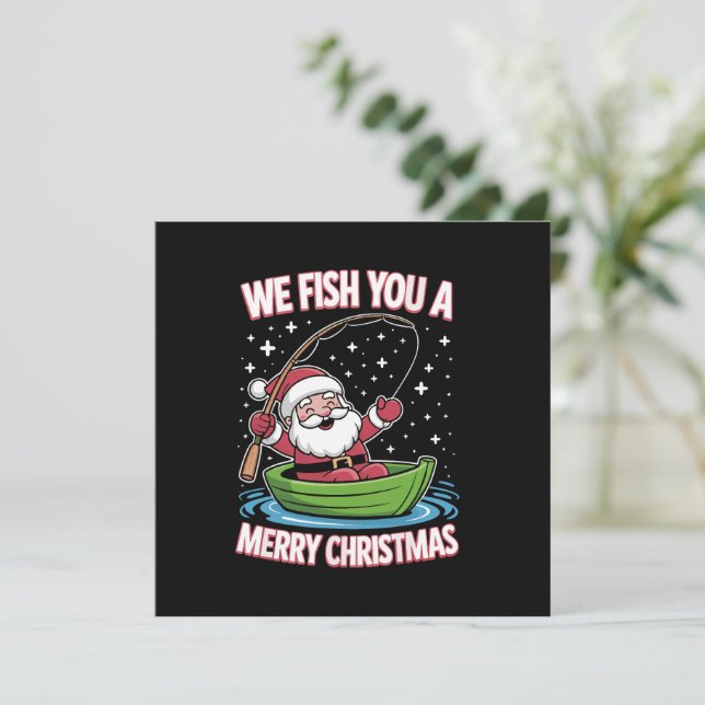 Cartão De Festividades Pescador de Natal Pescado Legal Papai Noel (Em pé/Frente)