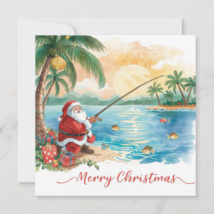 Cartão De Festividades Pescando o Natal com o Papai Noel