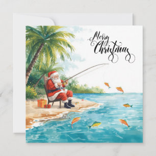 Cartão De Festividades Pescando o Natal com o Papai Noel