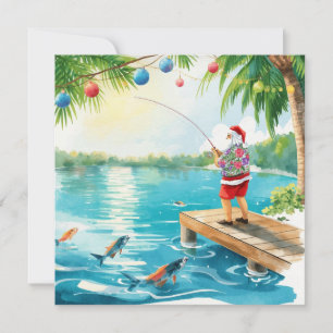 Cartão De Festividades Pescando o Natal com o Papai Noel