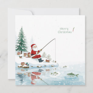 Cartão De Festividades Pescando o Natal com o Papai Noel