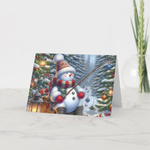 Cartão De Festividades Pescaria no Gelo do Boneco de Neve Natal
