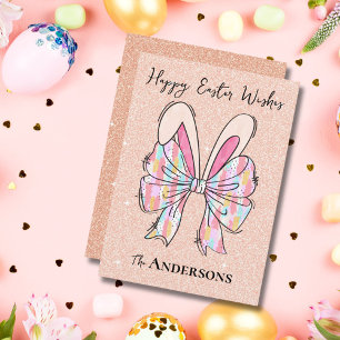 Cartão De Festividades Pêssego Elegante - Coelhinhos de Páscoa - Ouvidos 