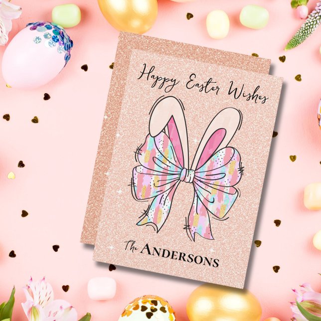 Cartão De Festividades Pêssego Elegante - Coelhinhos de Páscoa - Ouvidos  (Criador carregado)