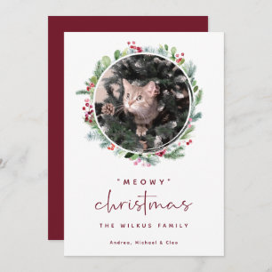 Cartão De Festividades Pet Christmas Card with Photo Cat Wreath