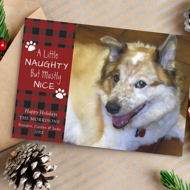 Cartão De Festividades Pet Dog Naughn e Belo Xadrez Vermelho Negra (Criador carregado)