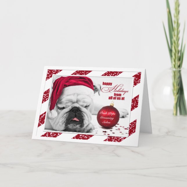 Cartão De Festividades Pet Groomer do Bulldog Santa Hat (Frente)