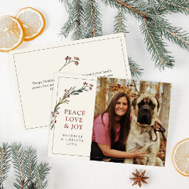 Cartão De Festividades Pet Photo and Joy Red Greenery