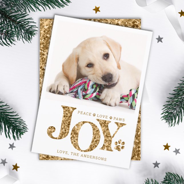 Cartão De Festividades Pet Photo Personalizado JOY Dourado Paw Print Dog (Criador carregado)