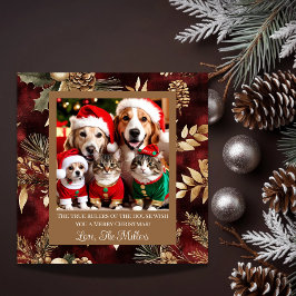 Cartão De Festividades Pet Rulers da Casa Burgundy Dourado com Foto