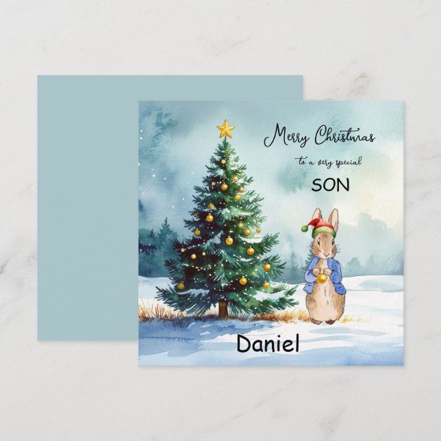 Cartão De Festividades Peter, a árvore de Natal do Coelho (Frente/Verso)
