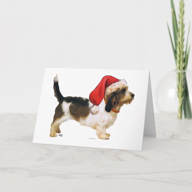 Cartão De Festividades Petit Basset Griffon Vendeen Papai noel Helper (Frente)