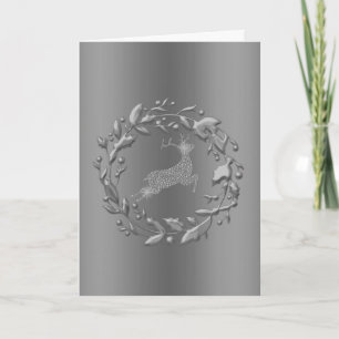Cartão De Festividades Pewter Christmas Wreath e Reindeer