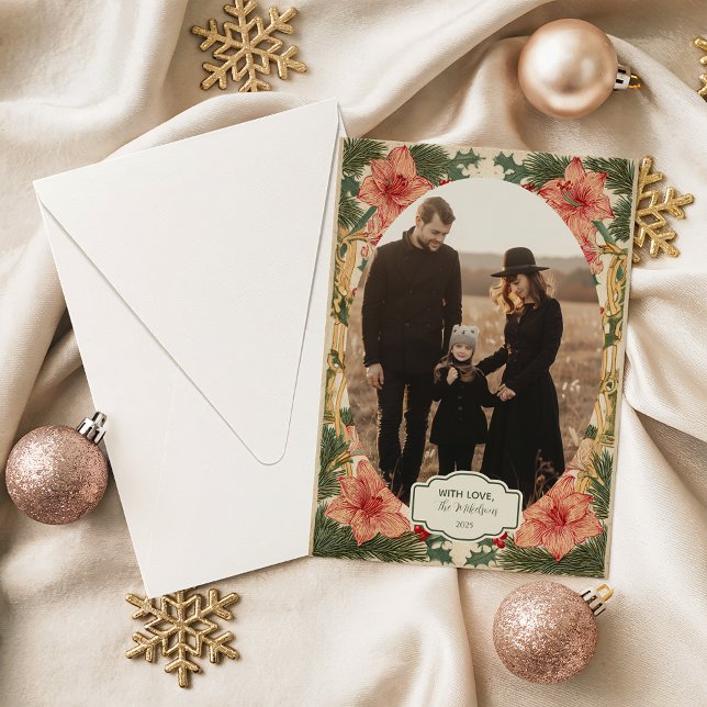 Cartão De Festividades Photo Baroque Holly Christmas (Criador carregado)