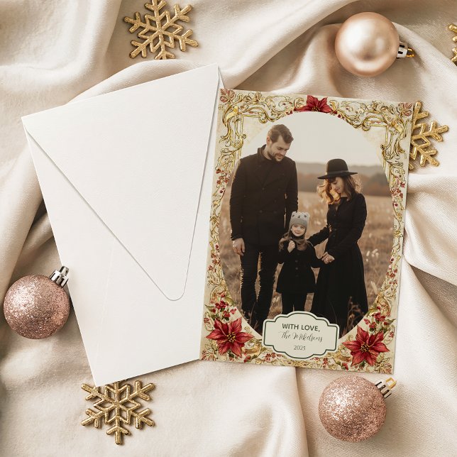 Cartão De Festividades Photo Baroque Poinsettia Elegance Christmas (Criador carregado)