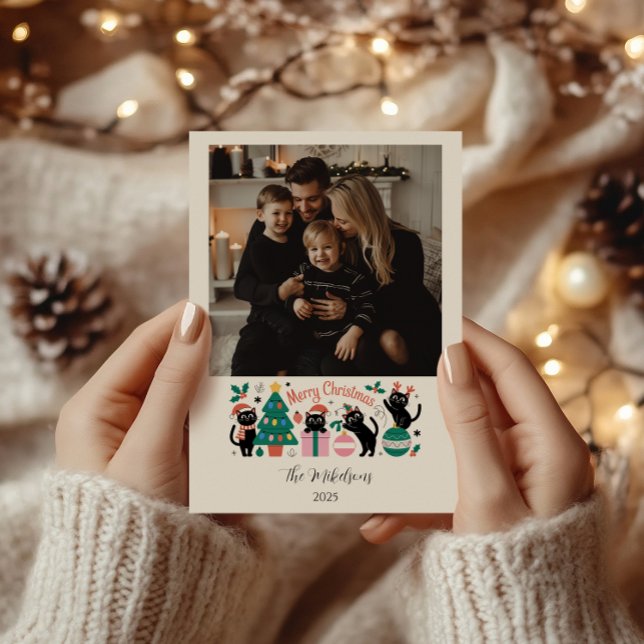 Cartão De Festividades Photo Black Cat Christmas (Criador carregado)
