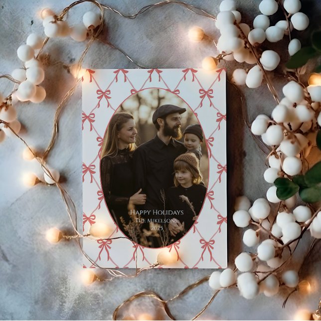 Cartão De Festividades Photo Blush Bow Santa Christmas (Criador carregado)