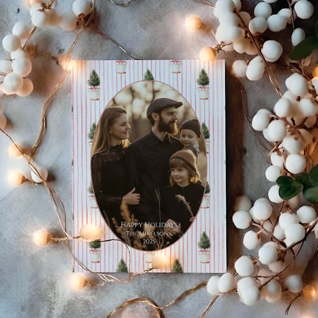 Cartão De Festividades Photo Blush Christmas Tree Stripe (Criador carregado)
