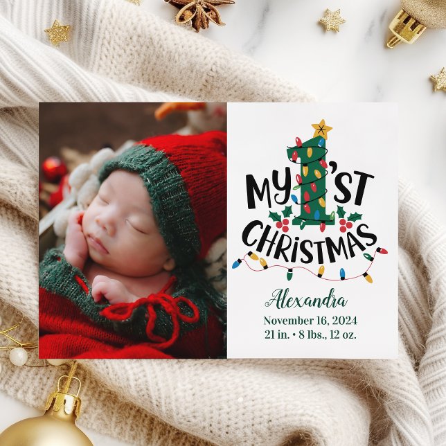 Cartão De Festividades Photo Christmas Tree Lights First Christmas (Criador carregado)