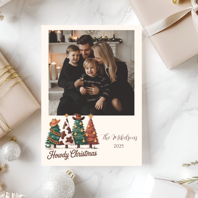 Cartão De Festividades Photo Cow Print Plaid Western Cowgirl Christmas (Criador carregado)