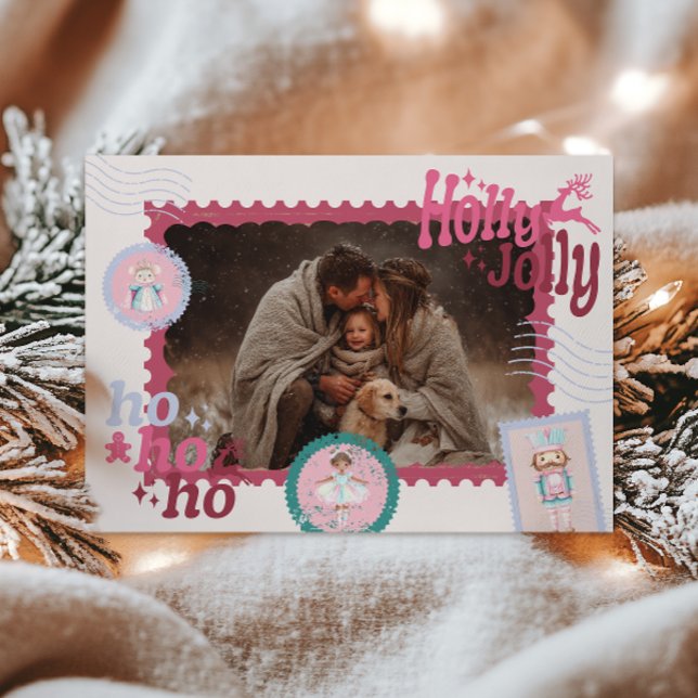 Cartão De Festividades Photo Groovy Nutcracker Retro Pastel Christmas (Criador carregado)