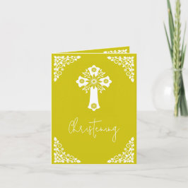 Cartão De Festividades Photo Invitation For Christening Cross Yellow