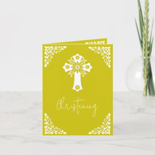 Cartão De Festividades Photo Invitation For Christening Cross Yellow (Frente)