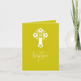 Cartão De Festividades Photo Invitation Simple Baptism Cross Yellow