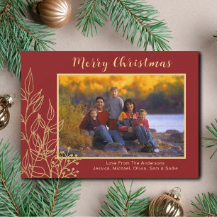 Cartão De Festividades Photo Red Gold  Merry Christmas Holiday Photo Card