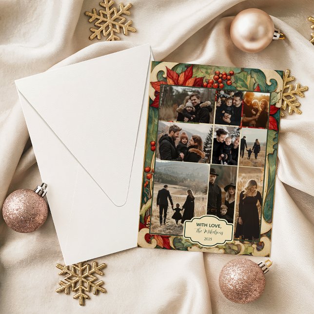 Cartão De Festividades Photo Vintage Poinsettia Christmas (Criador carregado)