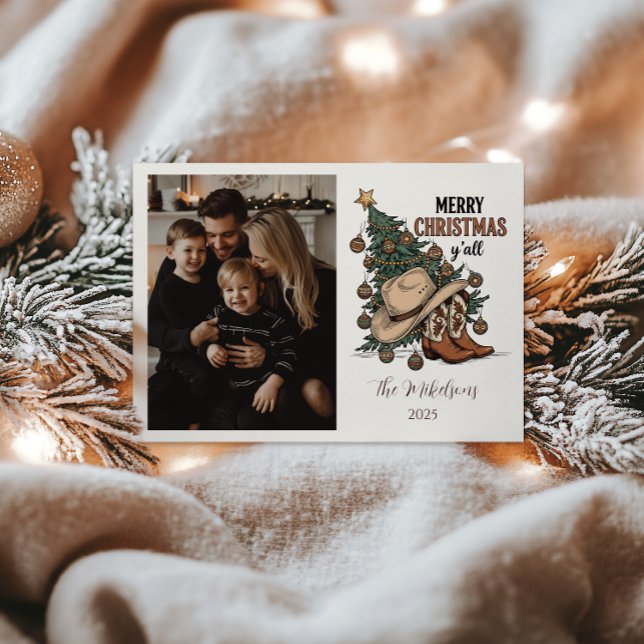 Cartão De Festividades Photo Western Merry Christmas Y’all (Criador carregado)