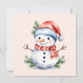 Cartão De Festividades Pia-rosa branca Aquarela Snowman Natal