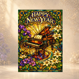 Cartão De Festividades Piano Floral Ano Novo em Vidro Colorido