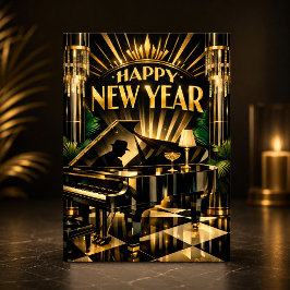 Cartão De Festividades Piano Glamouroso Art Déco Ano Novo