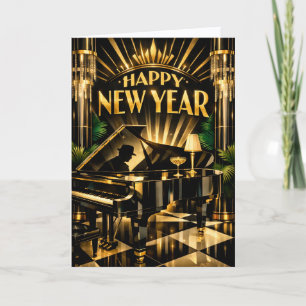 Cartão De Festividades Piano Glamouroso Art Déco Ano Novo