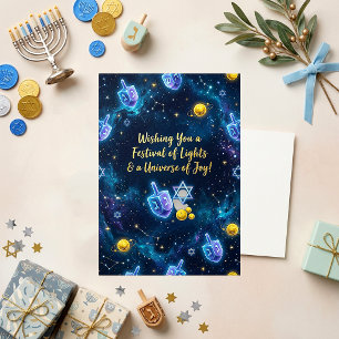 Cartão De Festividades Pião de Hanukkah da Galáxia Azul Cósmica
