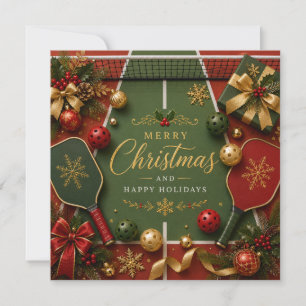 Cartão De Festividades Pickleball com Moldura de Natal