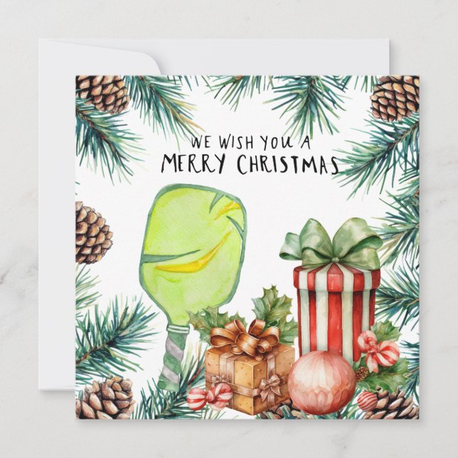 Cartão De Festividades Pickleball com Quadro de Natal (Frente)